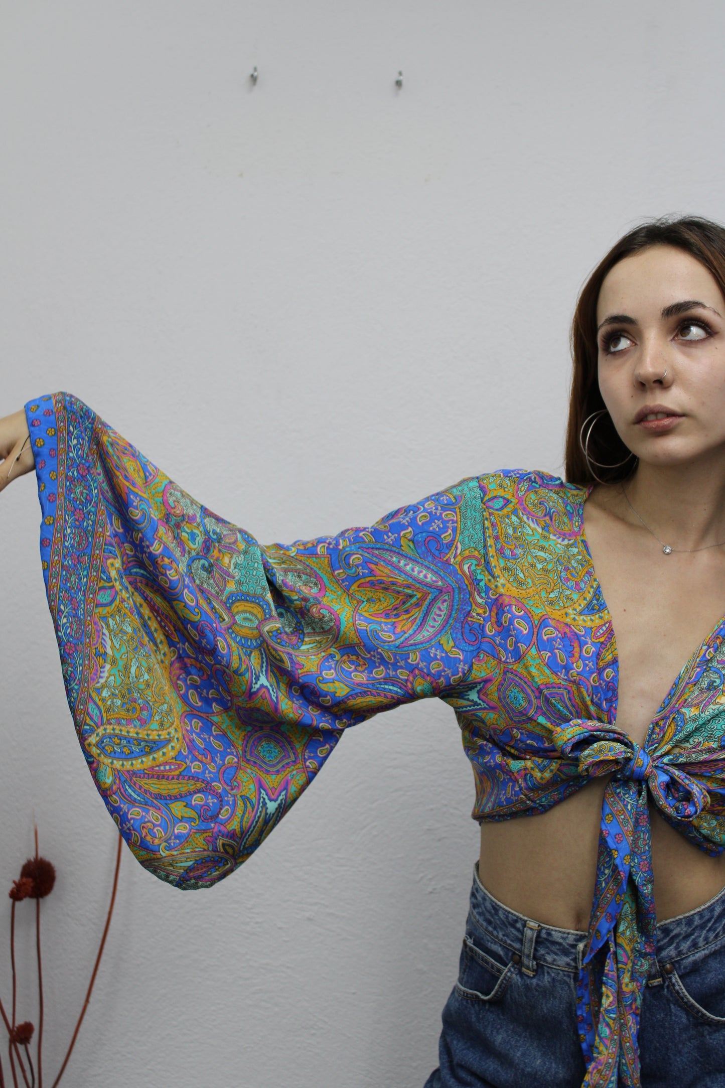 Blusa sesentera lila y verde