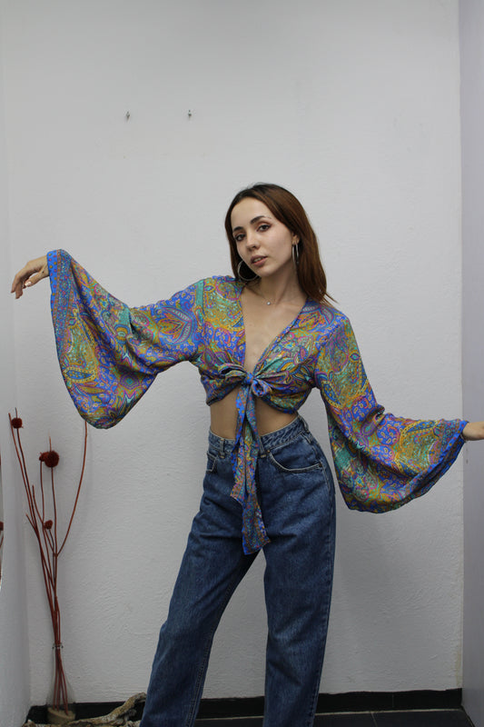 Blusa sesentera lila y verde
